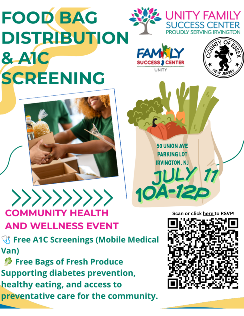 FOOD DISTRIBUTION & A1C SCREENING EVENT JULY 11TH AT 50 UNION AVE IRVINGTON