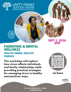 Flyer for the Healthy Minds, Healthy Families virtual parenting and mental wellness workshop on September 3, 2026, at 4:00 PM. 